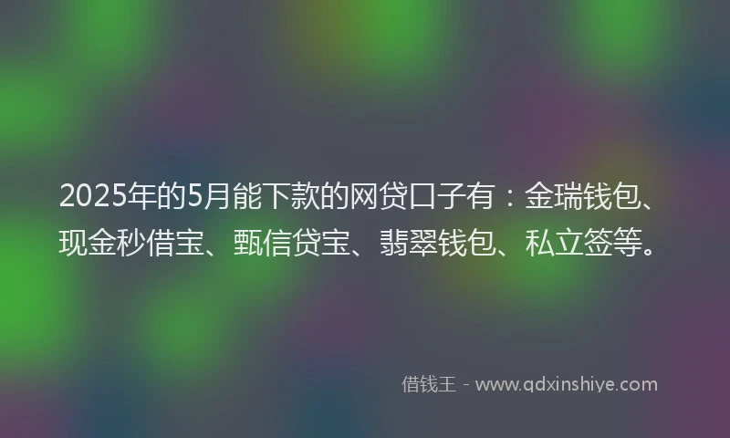 2025年的5月能下款的网贷口子有：金瑞钱包、现金秒借宝、甄信贷宝、翡翠钱包、私立签等。