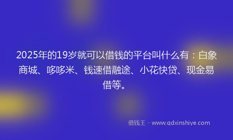 2025年的19岁就可以借钱的平台叫什么有：白象商城、哆哆米、钱速借融途、小花快贷、现金易借等。