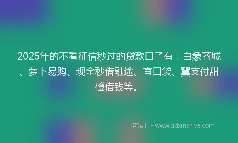 2025年的不看征信秒过的贷款口子有：白象商城、萝卜易购、现金秒借融途、宜口袋、翼支付甜橙借钱等。