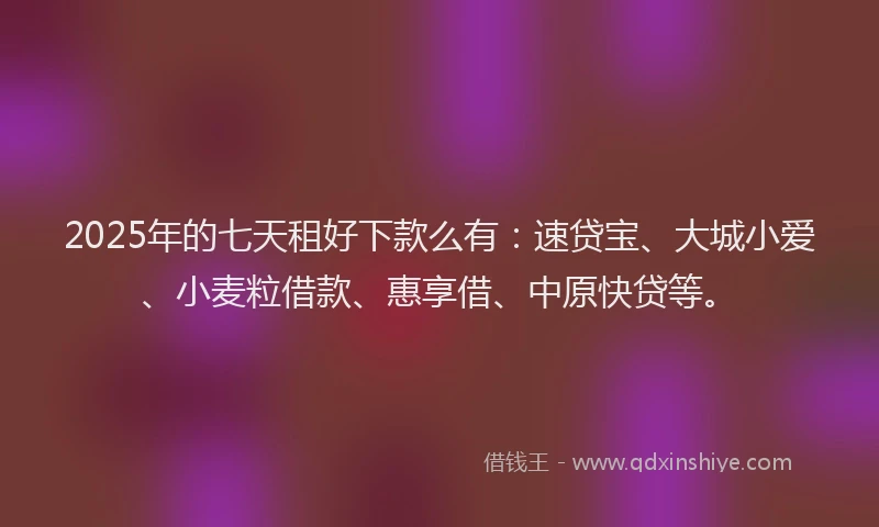 2025年的七天租好下款么有：速贷宝、大城小爱、小麦粒借款、惠享借、中原快贷等。