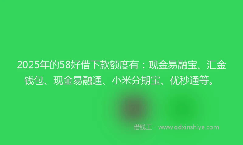 2025年的58好借下款额度有：现金易融宝、汇金钱包、现金易融通、小米分期宝、优秒通等。