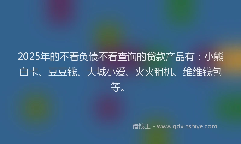 2025年的不看负债不看查询的贷款产品有：小熊白卡、豆豆钱、大城小爱、火火租机、维维钱包等。