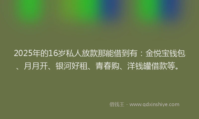 2025年的16岁私人放款那能借到有：金悦宝钱包、月月开、银河好租、青春购、洋钱罐借款等。