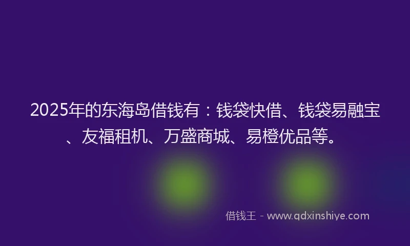 2025年的东海岛借钱有：钱袋快借、钱袋易融宝、友福租机、万盛商城、易橙优品等。