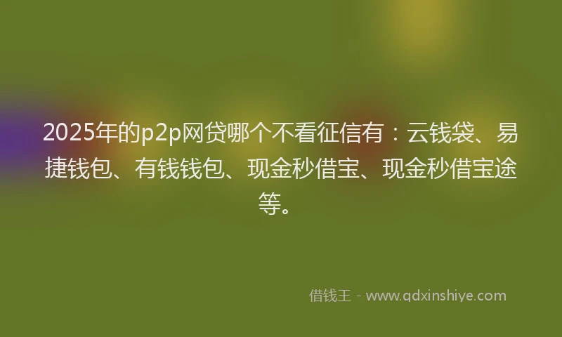 2025年的p2p网贷哪个不看征信有：云钱袋、易捷钱包、有钱钱包、现金秒借宝、现金秒借宝途等。