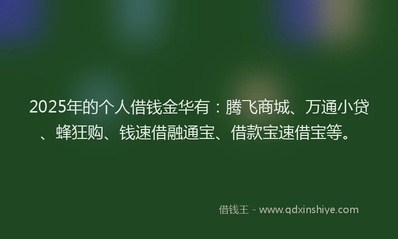 2025年的个人借钱金华有：腾飞商城、万通小贷、蜂狂购、钱速借融通宝、借款宝速借宝等。