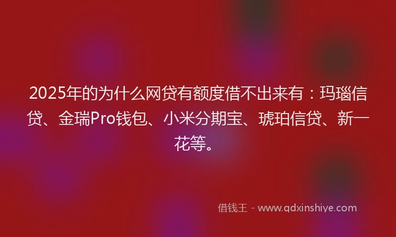 2025年的为什么网贷有额度借不出来有：玛瑙信贷、金瑞Pro钱包、小米分期宝、琥珀信贷、新一花等。