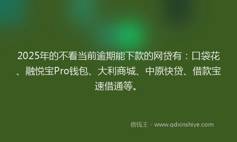 2025年的不看当前逾期能下款的网贷有：口袋花、融悦宝Pro钱包、大利商城、中原快贷、借款宝速借通等。