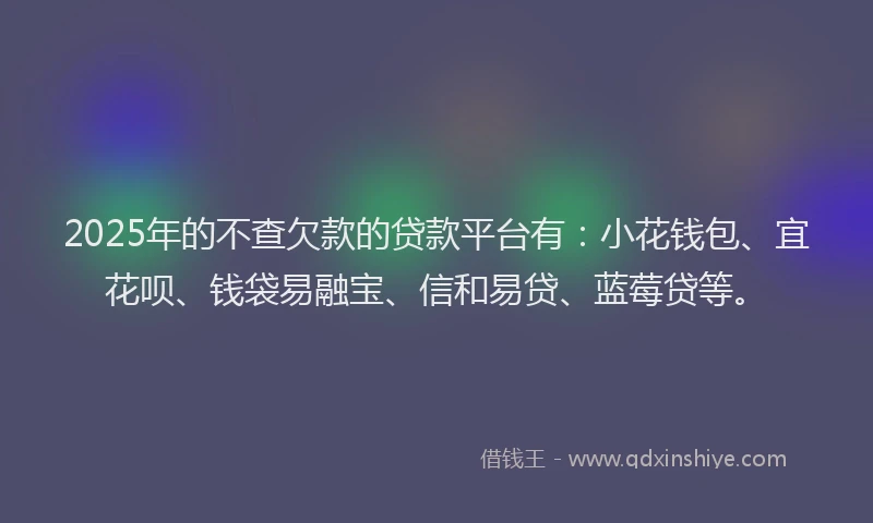 2025年的不查欠款的贷款平台有：小花钱包、宜花呗、钱袋易融宝、信和易贷、蓝莓贷等。
