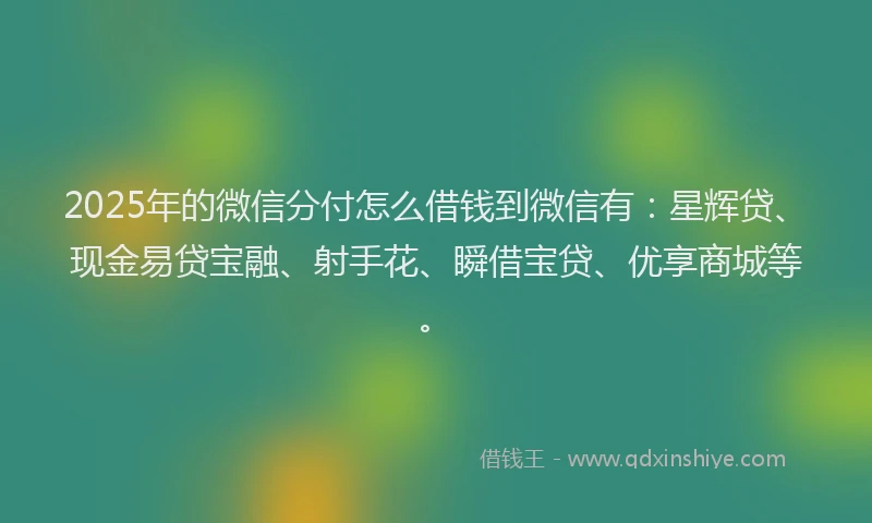 2025年的微信分付怎么借钱到微信有：星辉贷、现金易贷宝融、射手花、瞬借宝贷、优享商城等。