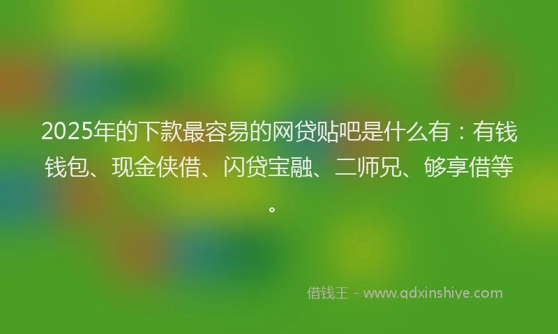 2025年的下款最容易的网贷贴吧是什么有：有钱钱包、现金侠借、闪贷宝融、二师兄、够享借等。