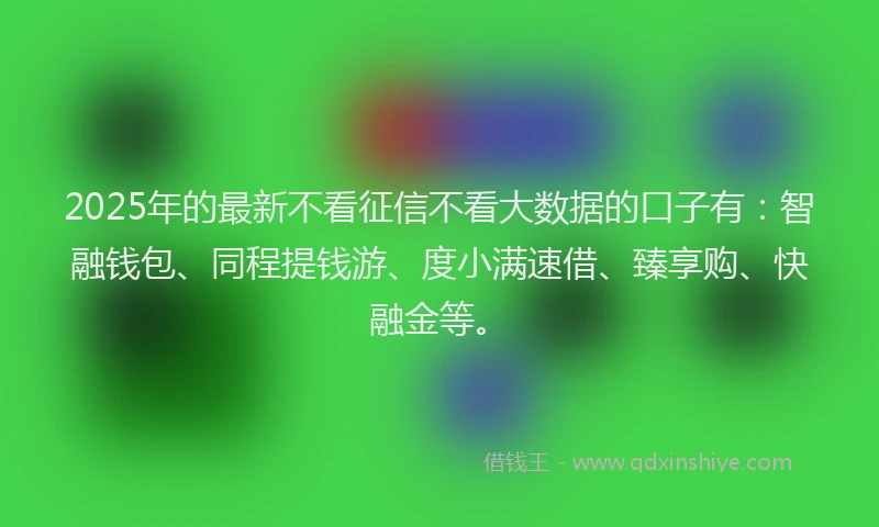 2025年的最新不看征信不看大数据的口子有：智融钱包、同程提钱游、度小满速借、臻享购、快融金等。