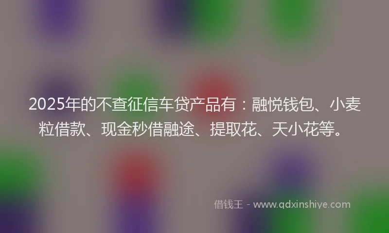 2025年的不查征信车贷产品有：融悦钱包、小麦粒借款、现金秒借融途、提取花、天小花等。