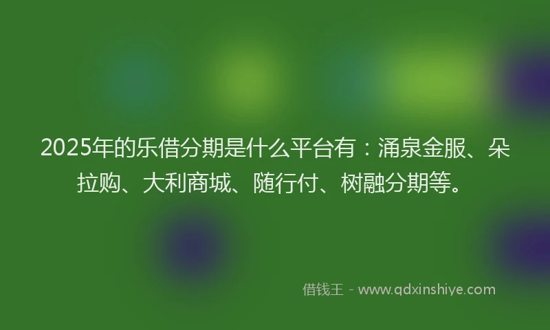 2025年的乐借分期是什么平台有：涌泉金服、朵拉购、大利商城、随行付、树融分期等。
