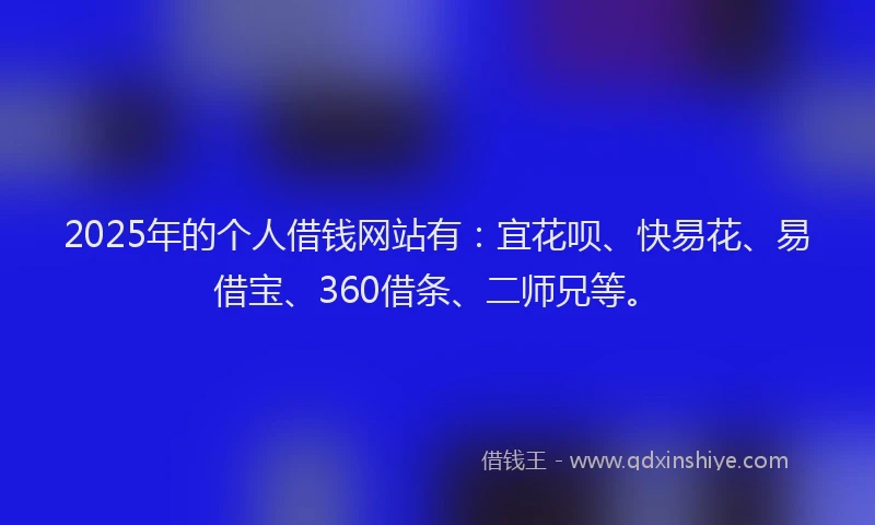 2025年的个人借钱网站有：宜花呗、快易花、易借宝、360借条、二师兄等。