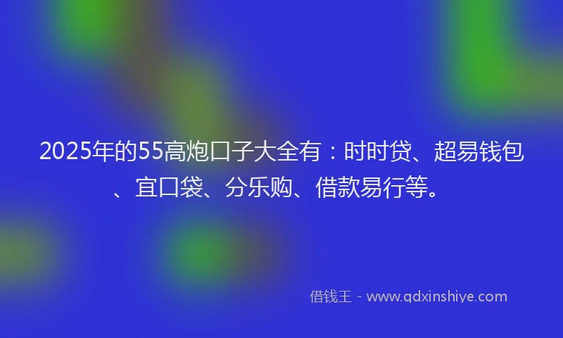 2025年的55高炮口子大全有：时时贷、超易钱包、宜口袋、分乐购、借款易行等。