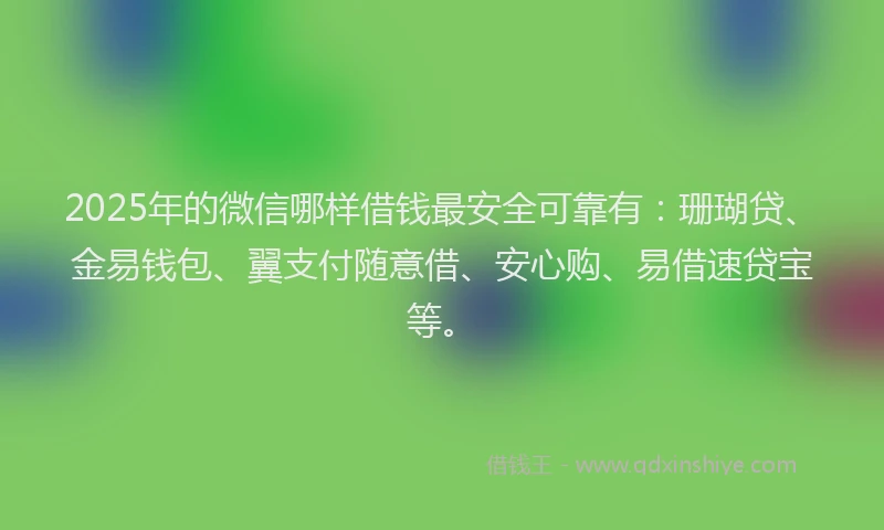 2025年的微信哪样借钱最安全可靠有：珊瑚贷、金易钱包、翼支付随意借、安心购、易借速贷宝等。