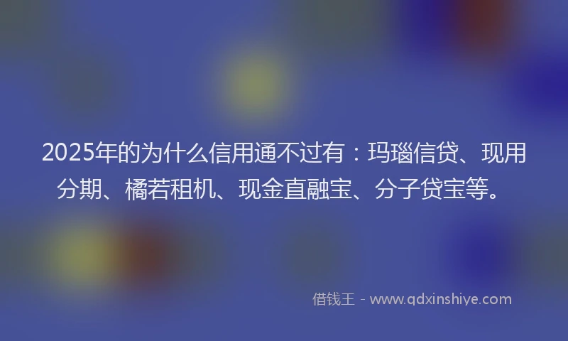 2025年的为什么信用通不过有：玛瑙信贷、现用分期、橘若租机、现金直融宝、分子贷宝等。