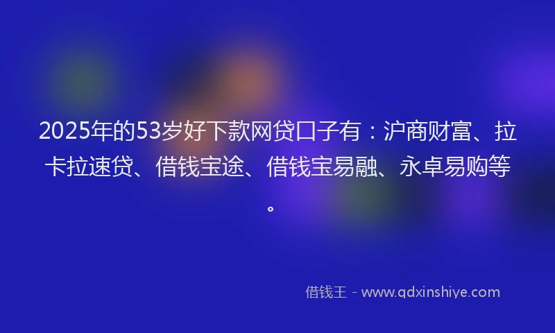 2025年的53岁好下款网贷口子有：沪商财富、拉卡拉速贷、借钱宝途、借钱宝易融、永卓易购等。