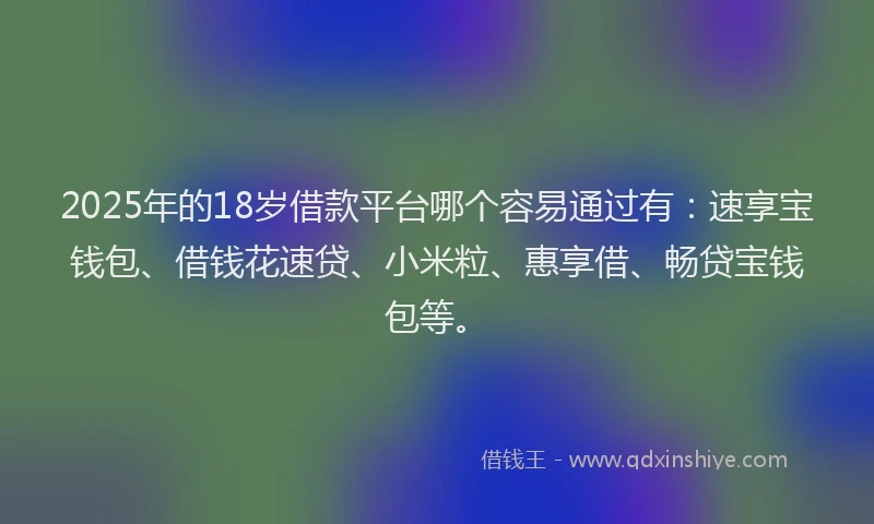 2025年的18岁借款平台哪个容易通过有：速享宝钱包、借钱花速贷、小米粒、惠享借、畅贷宝钱包等。