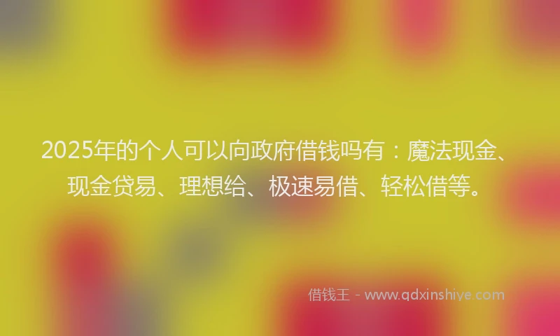 2025年的个人可以向政府借钱吗有：魔法现金、现金贷易、理想给、极速易借、轻松借等。