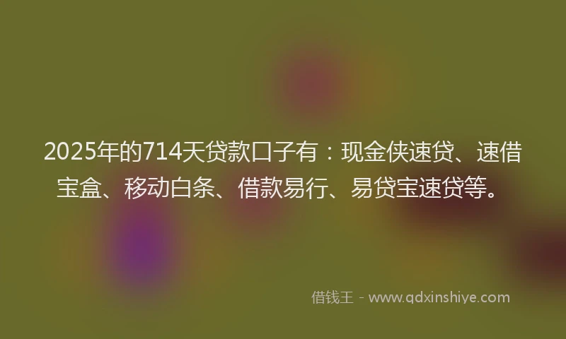 2025年的714天贷款口子有：现金侠速贷、速借宝盒、移动白条、借款易行、易贷宝速贷等。