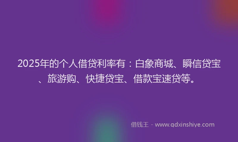 2025年的个人借贷利率有：白象商城、瞬信贷宝、旅游购、快捷贷宝、借款宝速贷等。