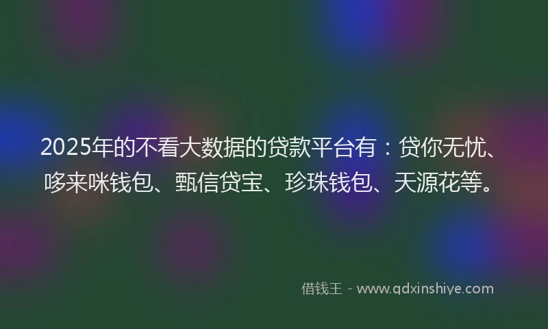 2025年的不看大数据的贷款平台有：贷你无忧、哆来咪钱包、甄信贷宝、珍珠钱包、天源花等。