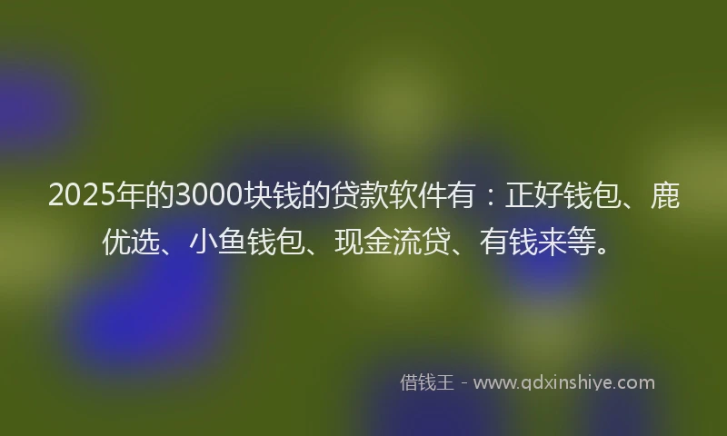 2025年的3000块钱的贷款软件有：正好钱包、鹿优选、小鱼钱包、现金流贷、有钱来等。