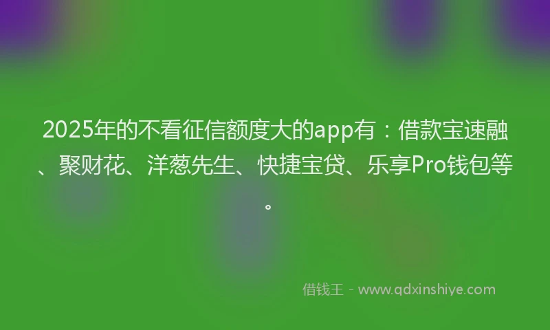 2025年的不看征信额度大的app有：借款宝速融、聚财花、洋葱先生、快捷宝贷、乐享Pro钱包等。
