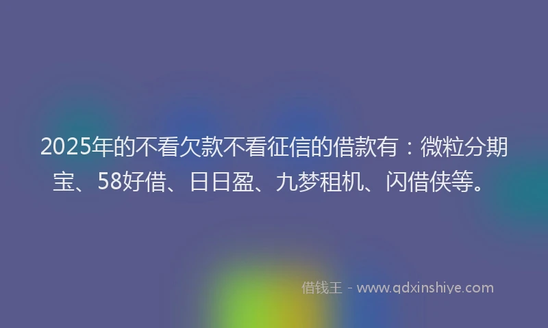2025年的不看欠款不看征信的借款有：微粒分期宝、58好借、日日盈、九梦租机、闪借侠等。