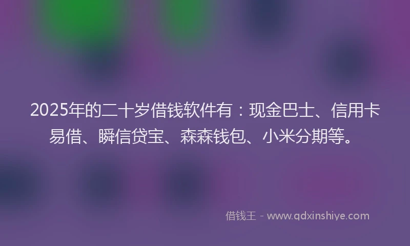 2025年的二十岁借钱软件有：现金巴士、信用卡易借、瞬信贷宝、森森钱包、小米分期等。