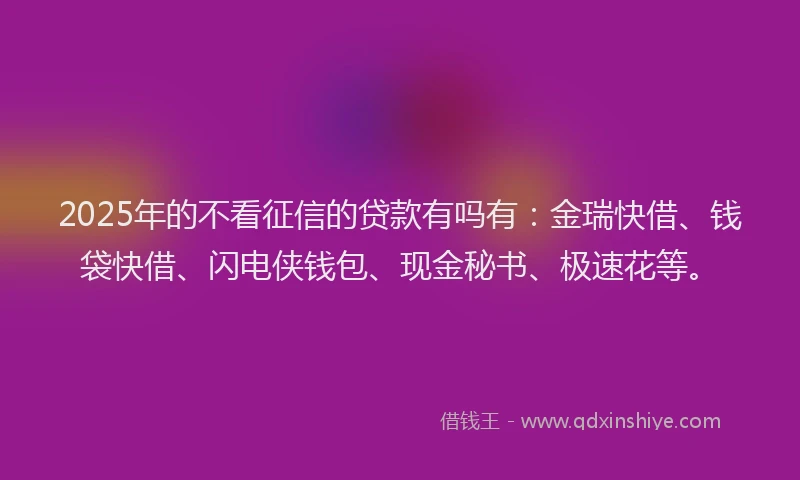 2025年的不看征信的贷款有吗有：金瑞快借、钱袋快借、闪电侠钱包、现金秘书、极速花等。