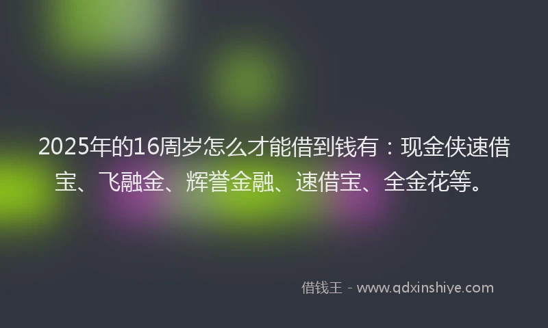 2025年的16周岁怎么才能借到钱有：现金侠速借宝、飞融金、辉誉金融、速借宝、全金花等。