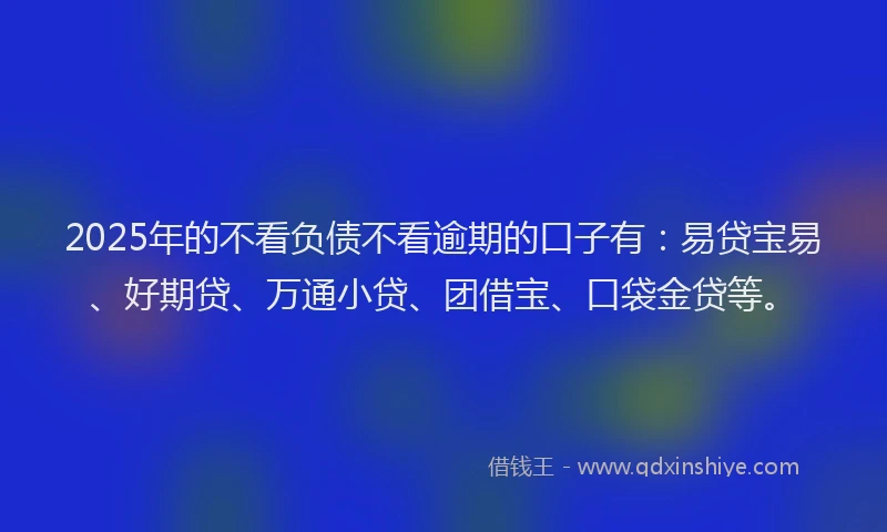 2025年的不看负债不看逾期的口子有：易贷宝易、好期贷、万通小贷、团借宝、口袋金贷等。