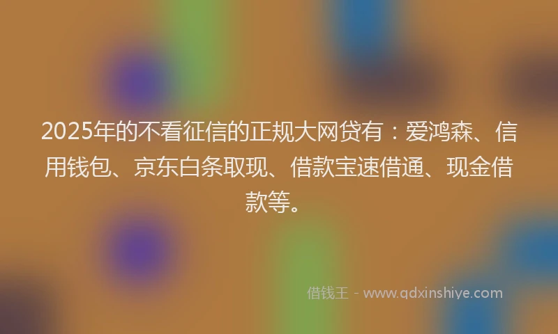 2025年的不看征信的正规大网贷有：爱鸿森、信用钱包、京东白条取现、借款宝速借通、现金借款等。
