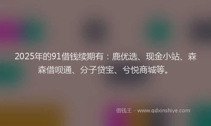 2025年的91借钱续期有：鹿优选、现金小站、森森借呗通、分子贷宝、兮悦商城等。