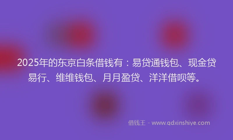 2025年的东京白条借钱有：易贷通钱包、现金贷易行、维维钱包、月月盈贷、洋洋借呗等。