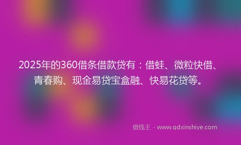 2025年的360借条借款贷有：借蛙、微粒快借、青春购、现金易贷宝盒融、快易花贷等。