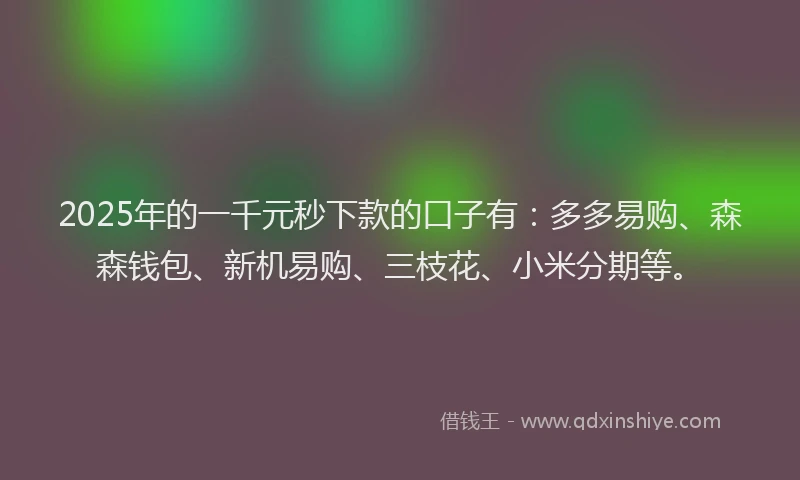 2025年的一千元秒下款的口子有：多多易购、森森钱包、新机易购、三枝花、小米分期等。