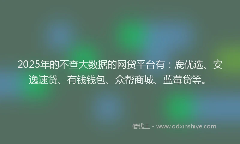 2025年的不查大数据的网贷平台有：鹿优选、安逸速贷、有钱钱包、众帮商城、蓝莓贷等。