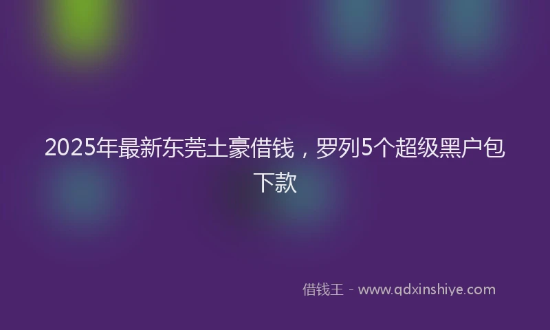 2025年最新东莞土豪借钱，罗列5个超级黑户包下款
