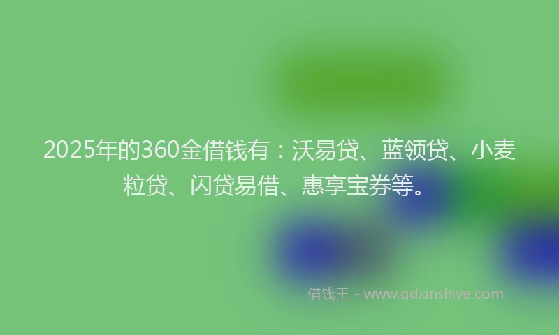 2025年的360金借钱有：沃易贷、蓝领贷、小麦粒贷、闪贷易借、惠享宝券等。