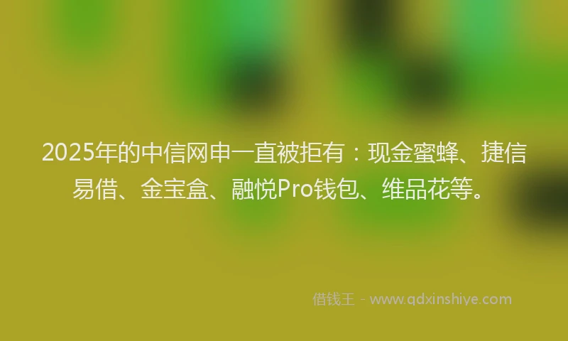 2025年的中信网申一直被拒有：现金蜜蜂、捷信易借、金宝盒、融悦Pro钱包、维品花等。