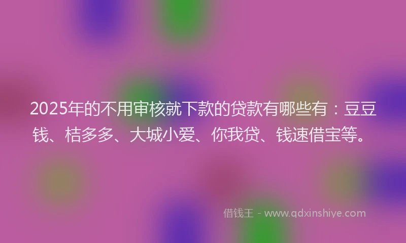 2025年的不用审核就下款的贷款有哪些有：豆豆钱、桔多多、大城小爱、你我贷、钱速借宝等。