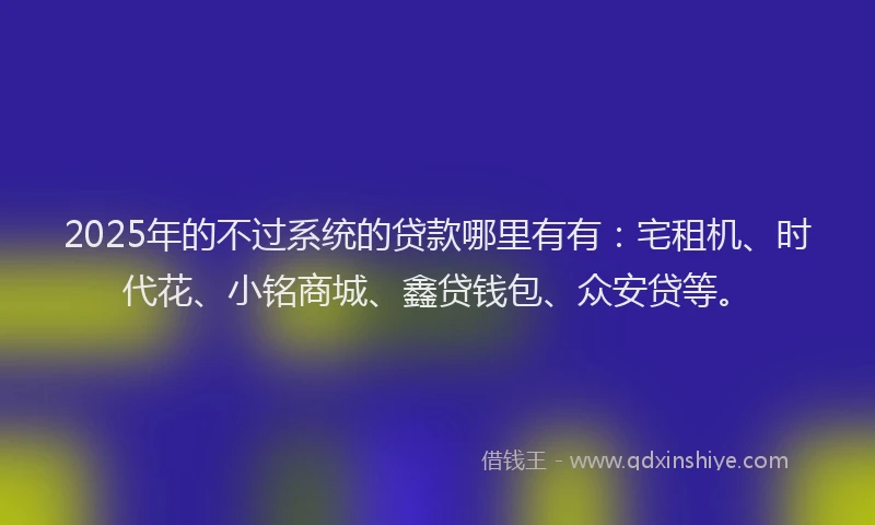 2025年的不过系统的贷款哪里有有：宅租机、时代花、小铭商城、鑫贷钱包、众安贷等。