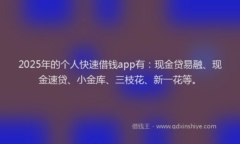 2025年的个人快速借钱app有：现金贷易融、现金速贷、小金库、三枝花、新一花等。