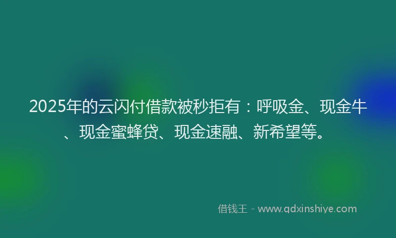 2025年的云闪付借款被秒拒有：呼吸金、现金牛、现金蜜蜂贷、现金速融、新希望等。