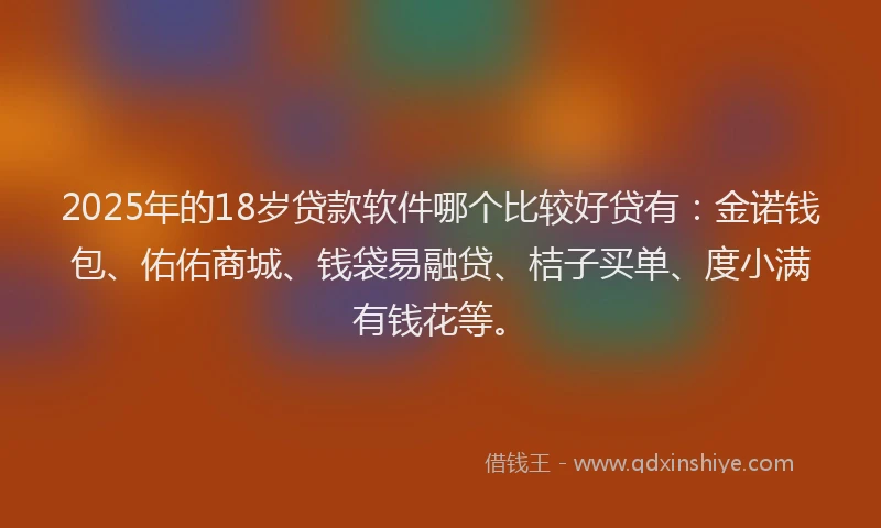 2025年的18岁贷款软件哪个比较好贷有：金诺钱包、佑佑商城、钱袋易融贷、桔子买单、度小满有钱花等。