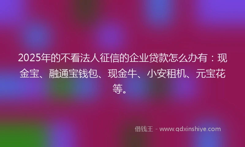 2025年的不看法人征信的企业贷款怎么办有：现金宝、融通宝钱包、现金牛、小安租机、元宝花等。